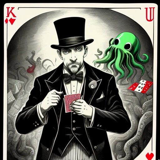 Street magician challenging Cthulhu to a poker game