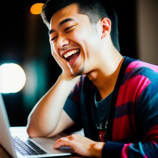 Person laughing at computer