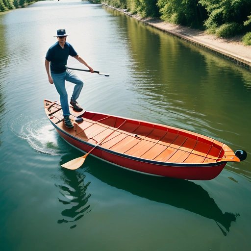 Man on unicycle and rowboat combination