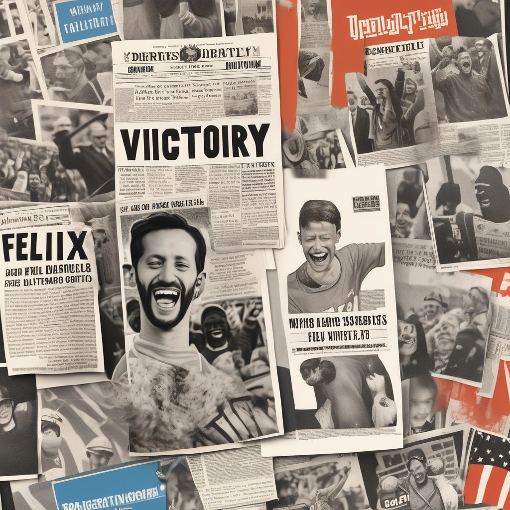 Newspaper headlines announcing Felix's victory