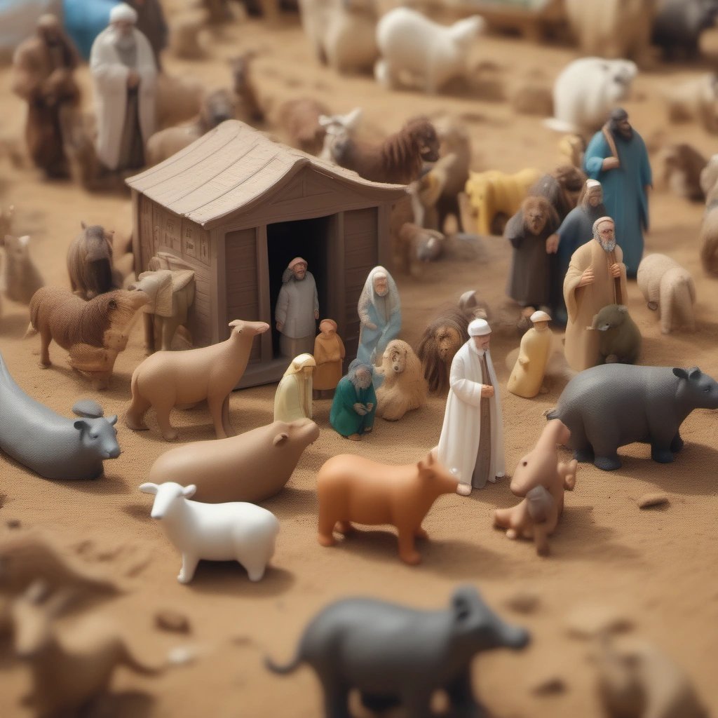Noah's Ark with Family and Animals