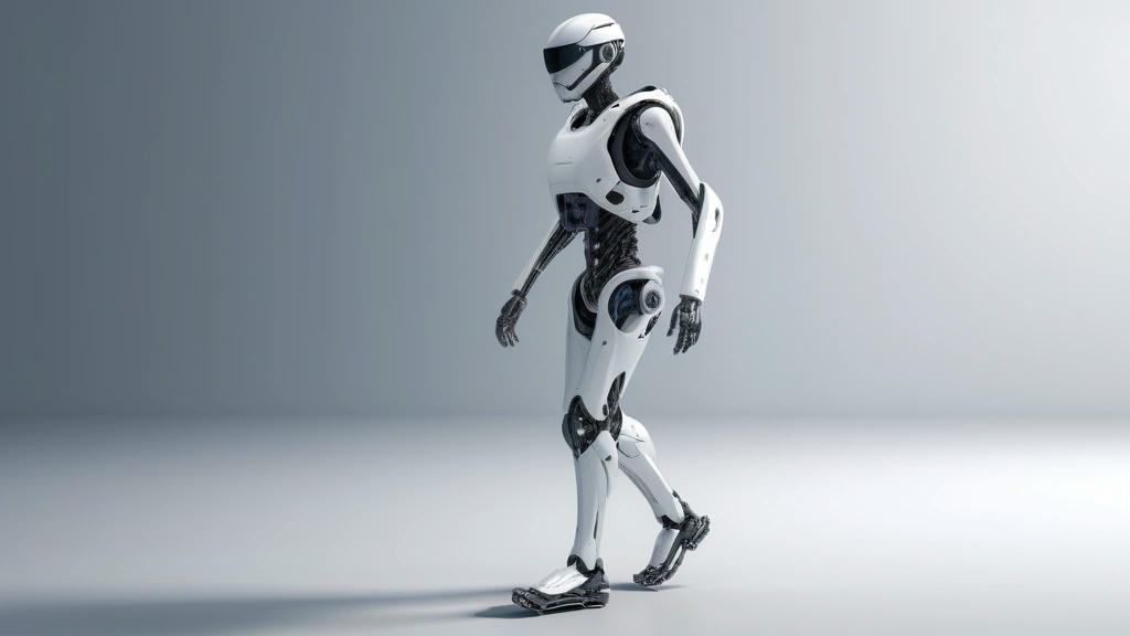 AI-powered exoskeleton assisting a person with mobility, futuristic design, high-tech materials, person walking confidently, photorealistic, intricate details, concept art