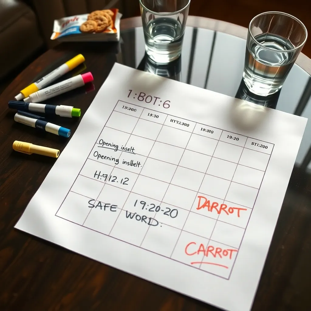 Close-up: the laminated rota, complete with time slots, rules, and snack notes