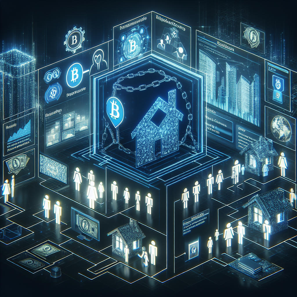 a modern real estate transaction system using blockchain technology, showing simplified and secure property transfers, hyper-realistic, intricate details, 4k resolution, futuristic design