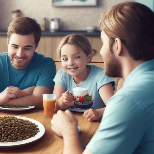 Family enjoying a meal and talking about fart power