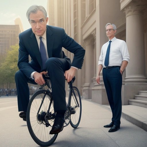 Jerome Powell attempting to inflate his pants with a bicycle pump