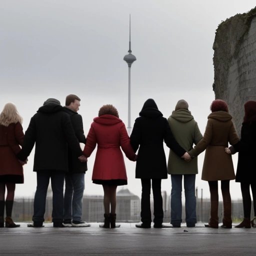 People holding hands across the proposed new Berlin Wall