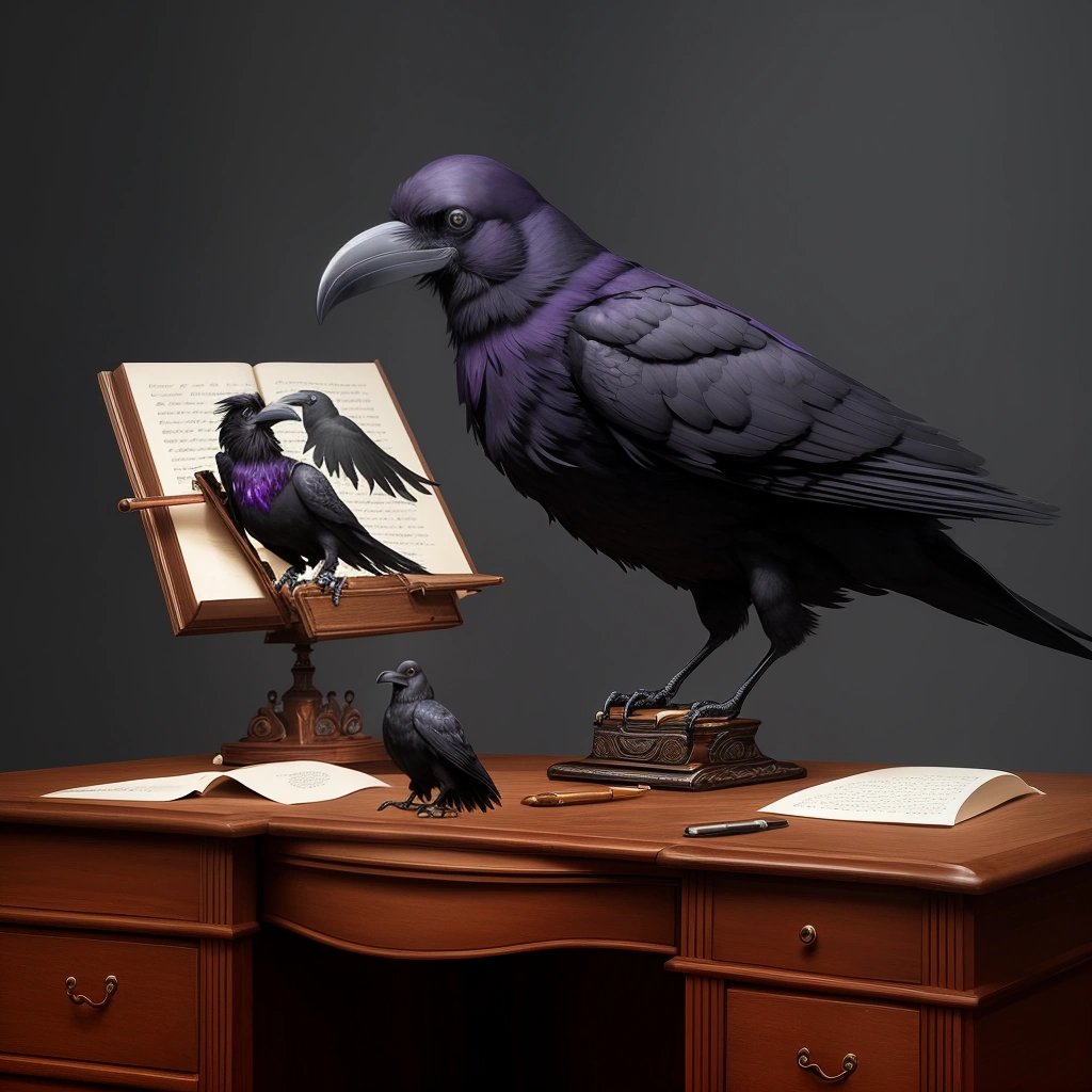 Raven and writing desk merging