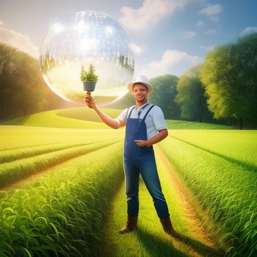 Farmer installing a disco ball in a field