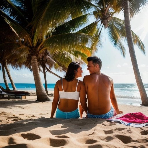 Couple on a steamy summer beach romance