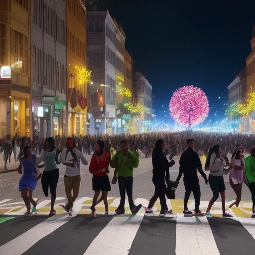 Pedestrians celebrating the return of functional traffic lights