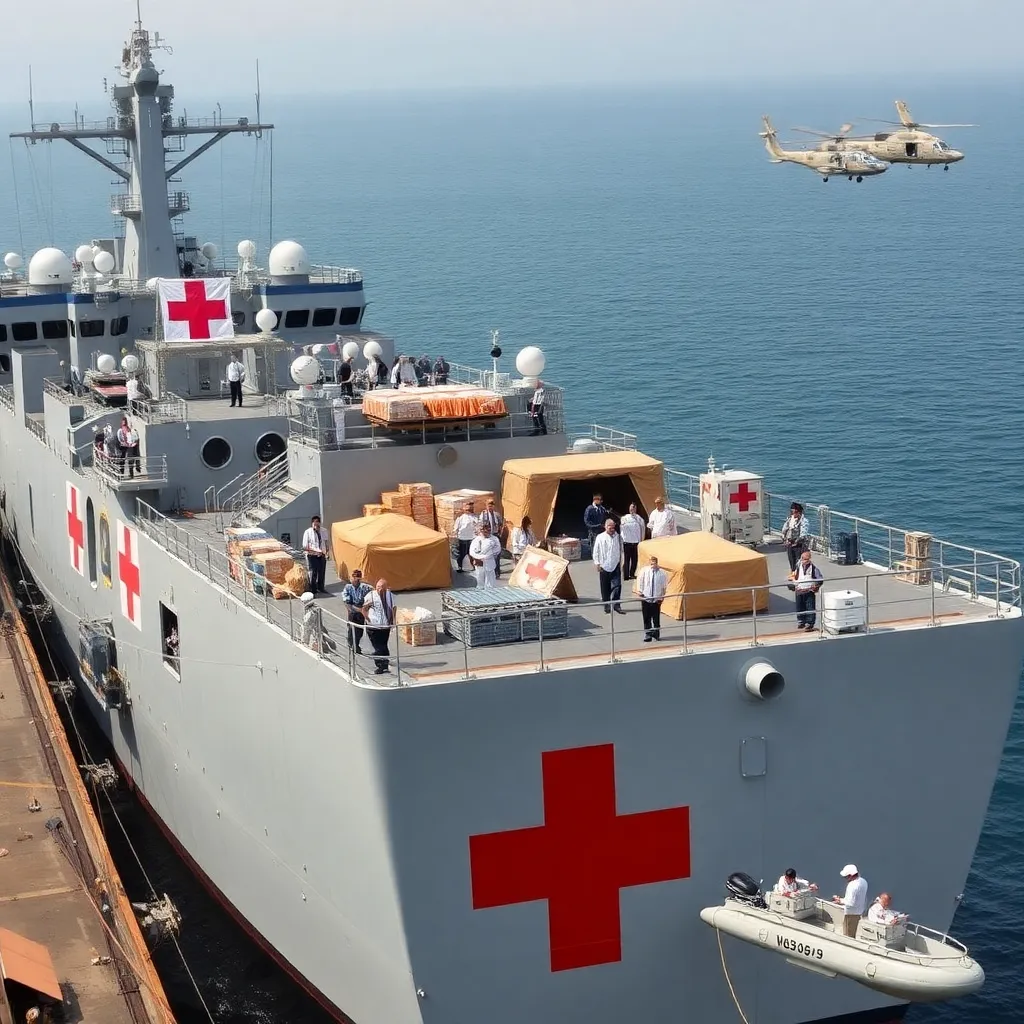 Navy converted into floating hospital and search-and-rescue