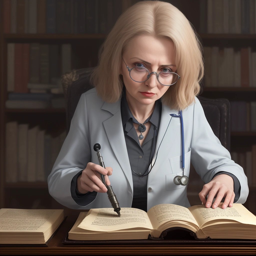 Dr. Xenia Strelkov studying a book