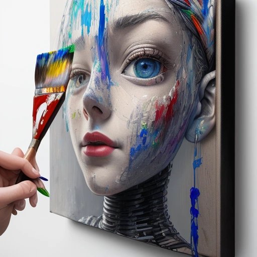 Artist collaborating with AI algorithm on a painting