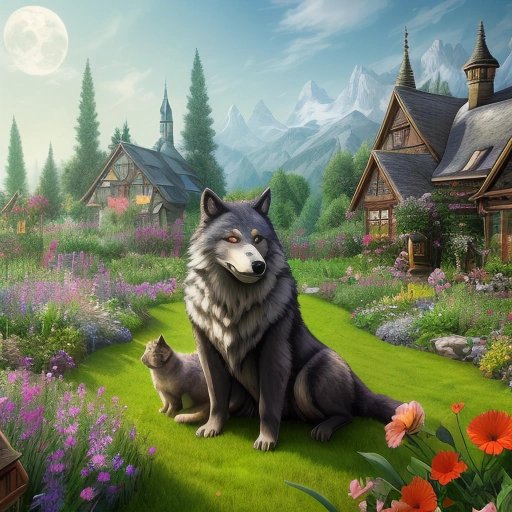 Werewolf in their garden surrounded by beautiful flowers and a 'Find Your Inner Peace' banner