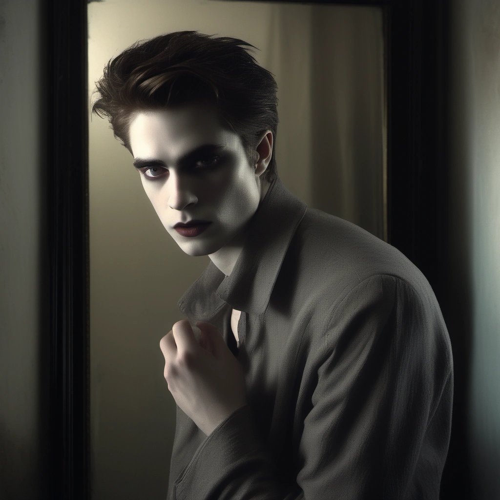 Confused Edward Cullen in Gothic setting