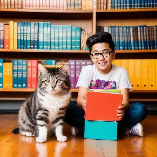 Werewolf and kitten duo spreading joy in the library