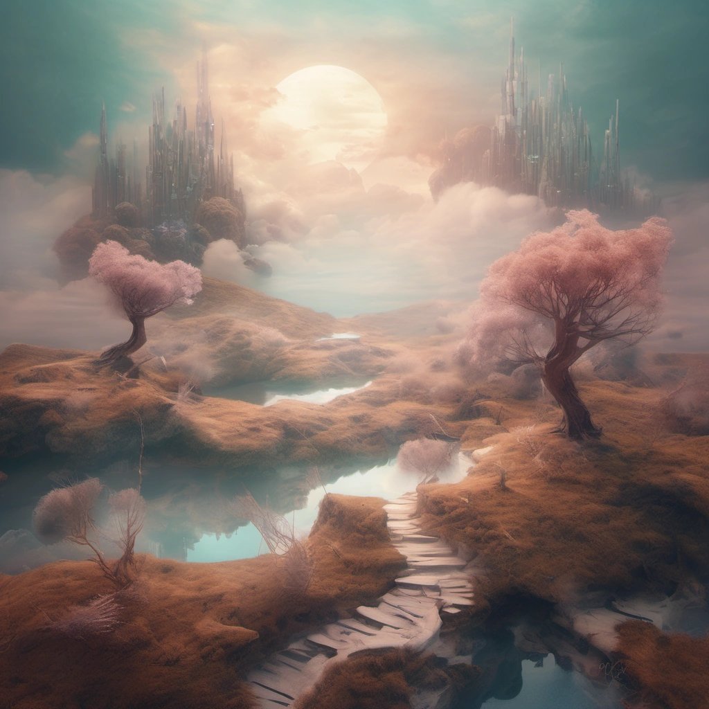 Dreamlike landscape with surreal elements