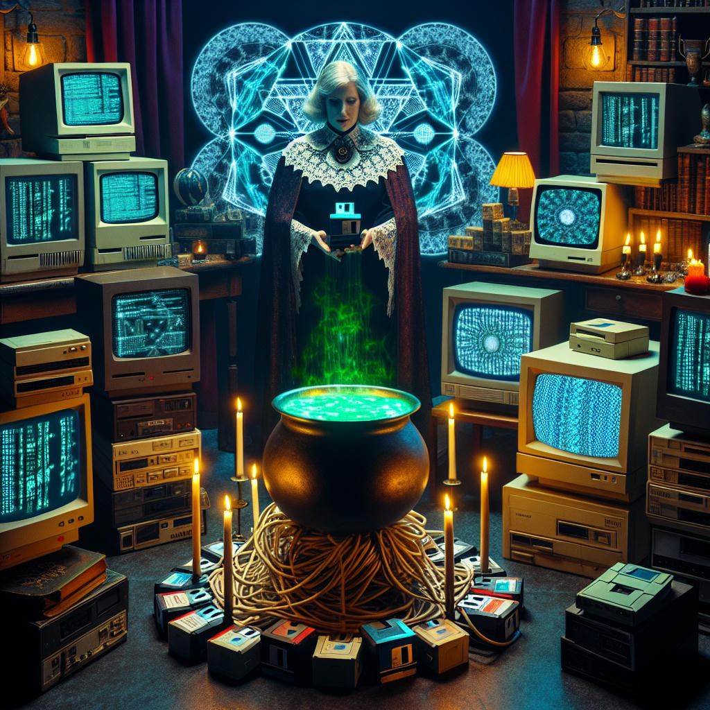 A depiction of the bizarre shamanic ritual scene, with a cauldron of Mountain Dew.