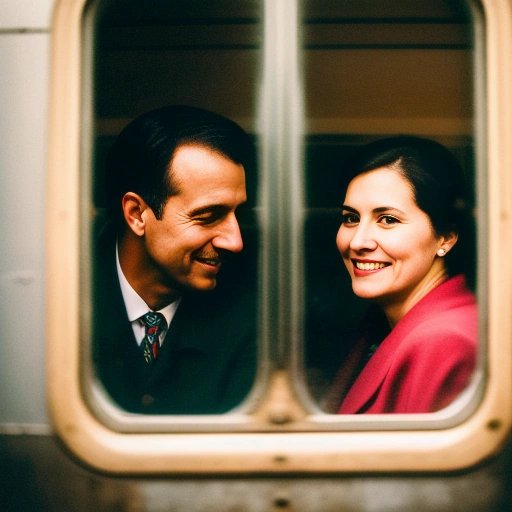 Couple separated by train window