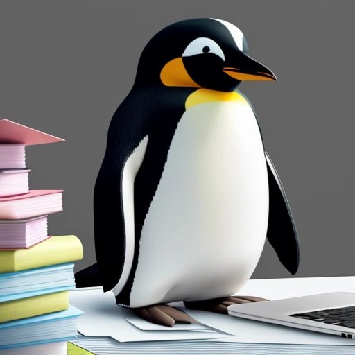 Confused penguin with laptop