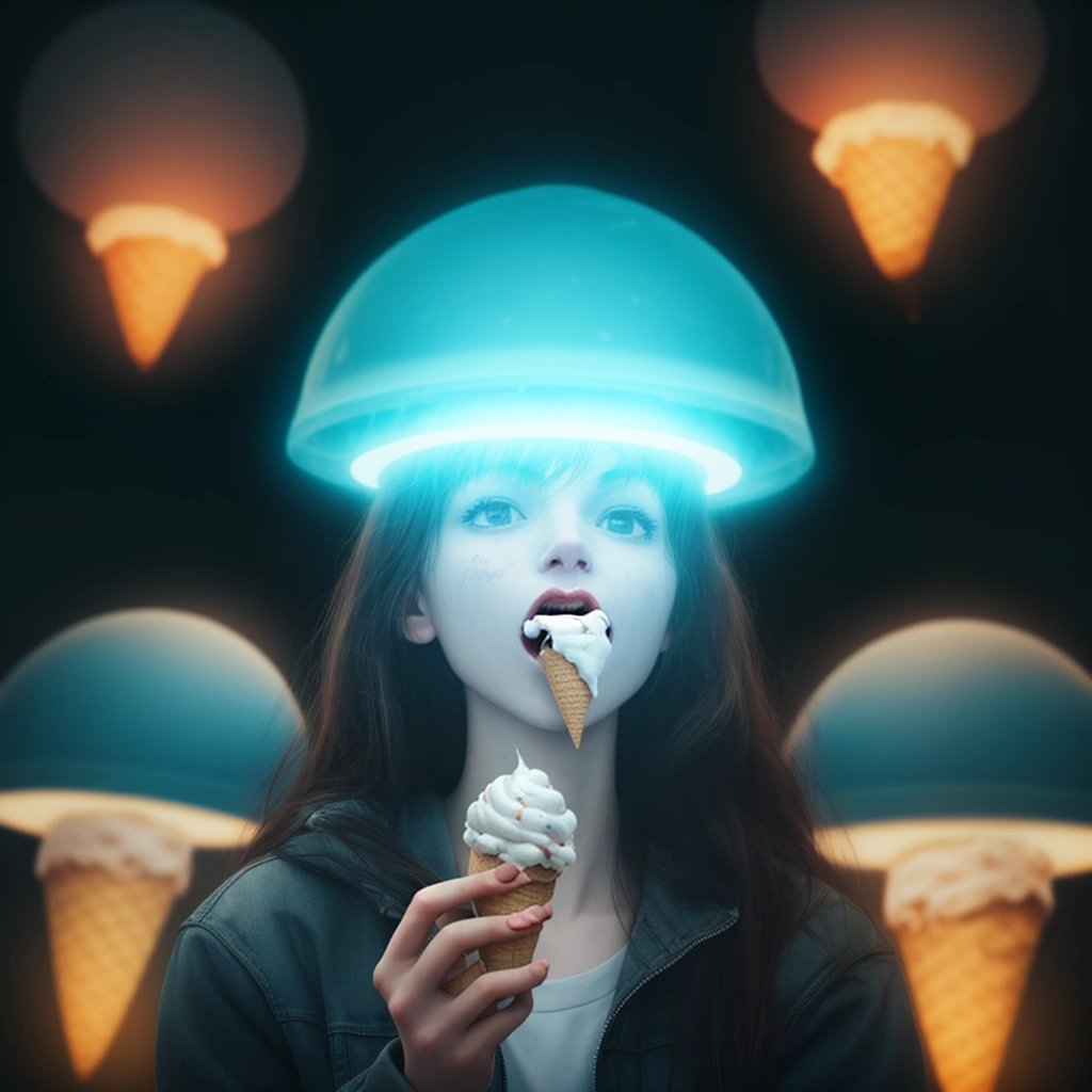 Aliens abducting a person eating ice cream