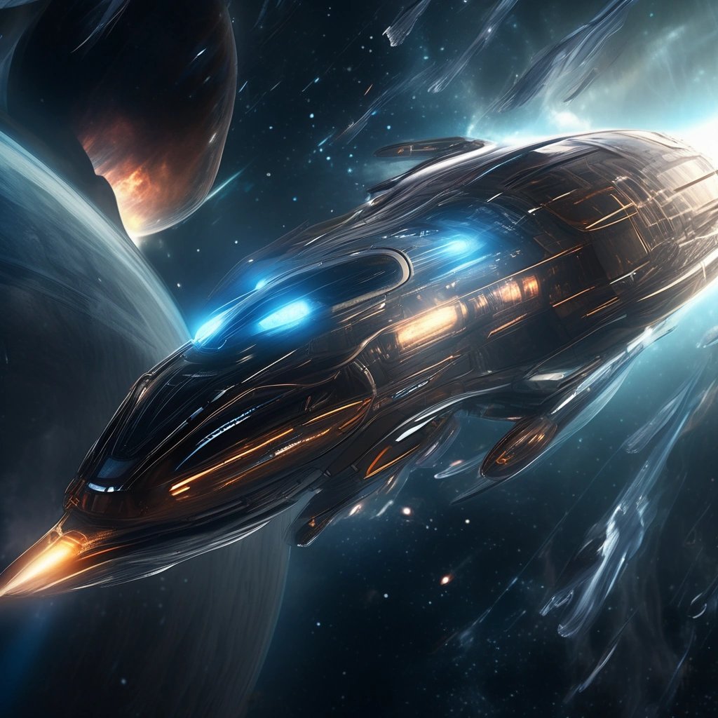 Spaceship navigating through the epic space scene