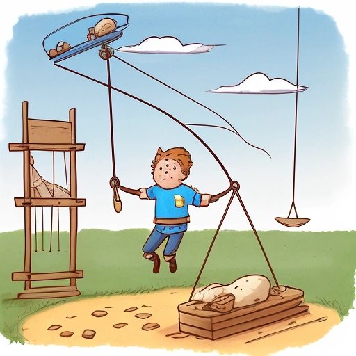 Wibble on a seesaw launched by a trebuchet and falling