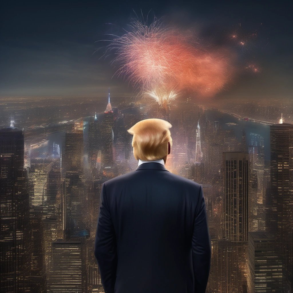 Donald Trump atop his skyscraper