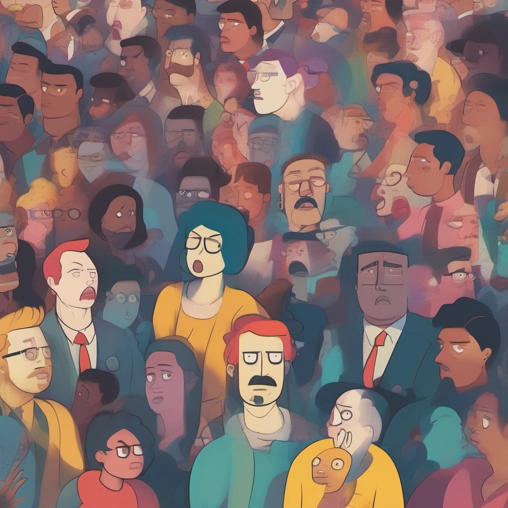 illustration of confused crowd with question marks