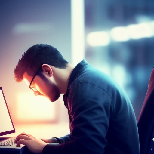 Man banging his head against a computer