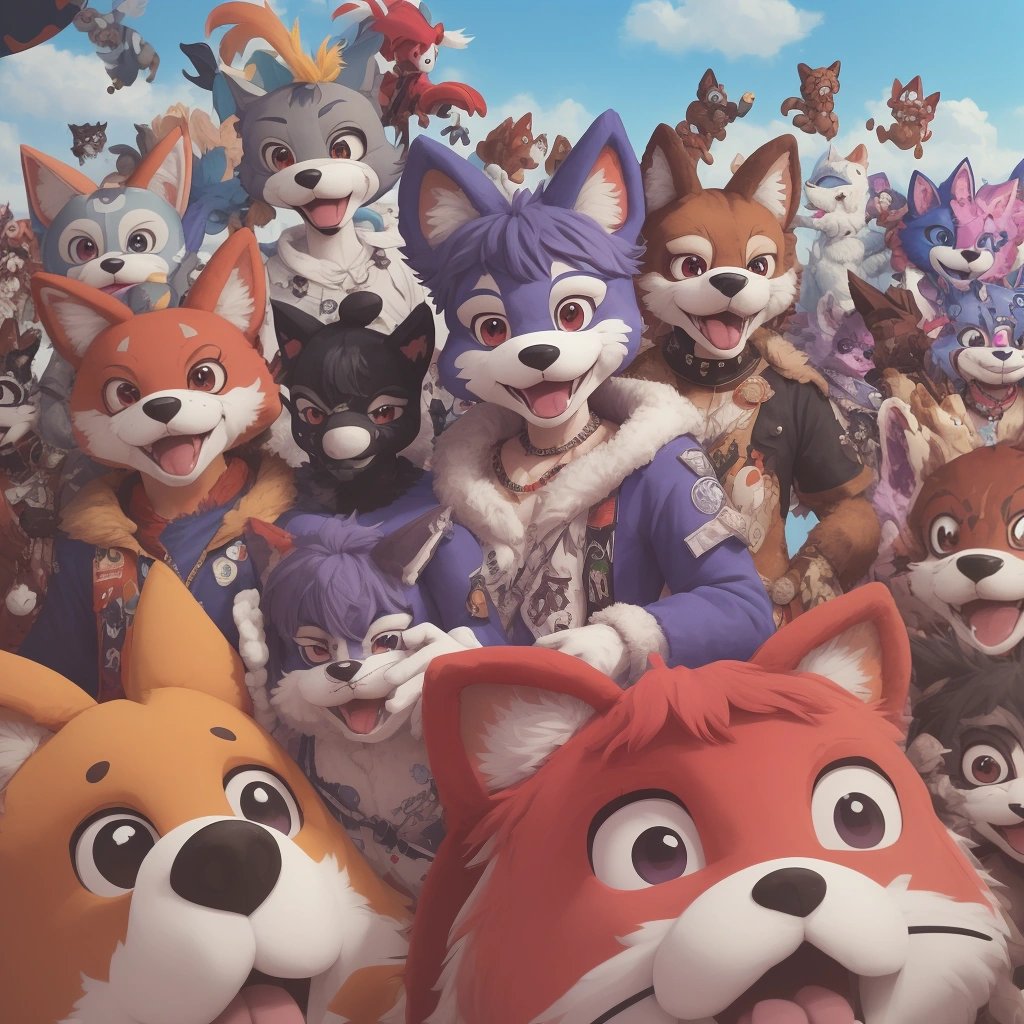 PidPieLuke in a fursuit with other furries