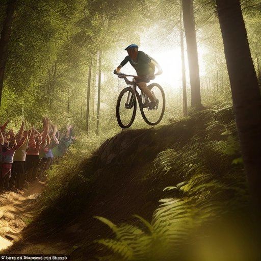 Mountain biker emerging triumphant from the wilderness