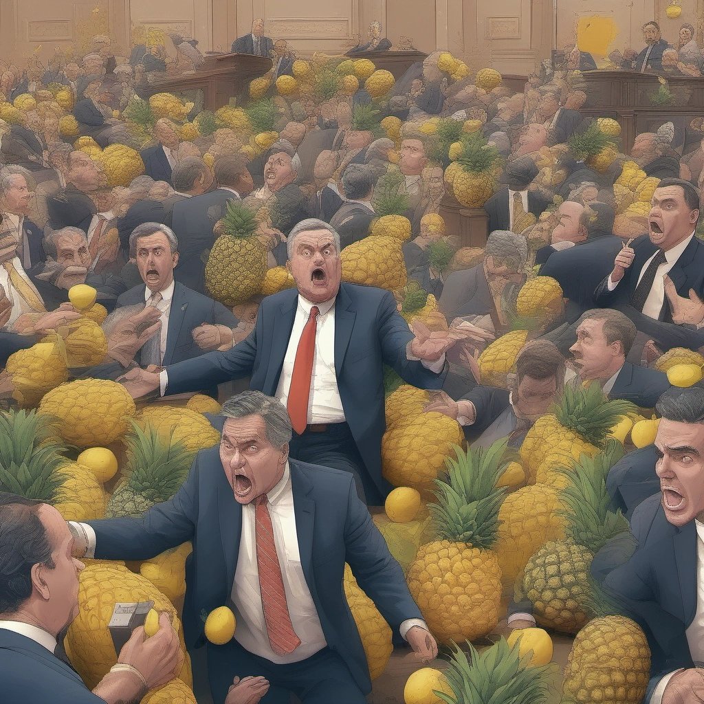 Congress in chaos with pineapples