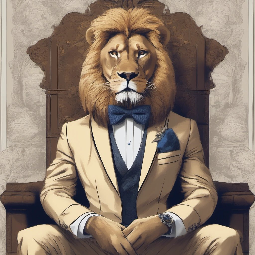 Regal lion in a suit