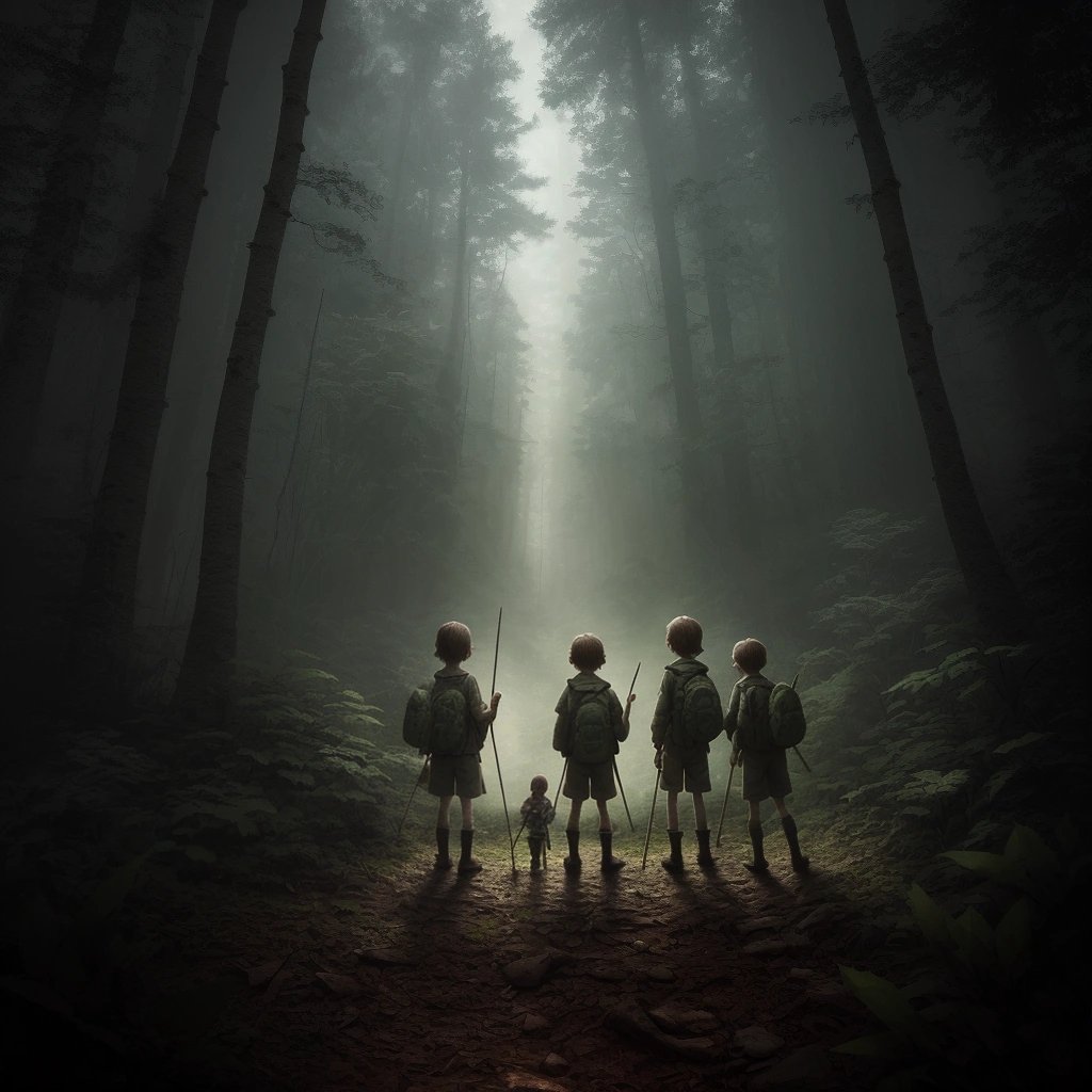 Children preparing to enter woods