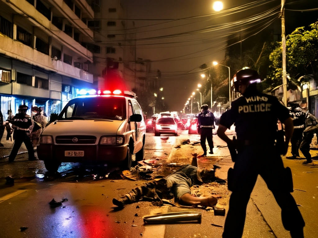 cena de atentado em uma rua movimentada de São Paulo, com ambulâncias e policiais no local, pessoas ao redor em estado de choque