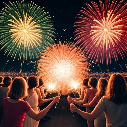 Group of friends twirling sparklers in intricate patterns