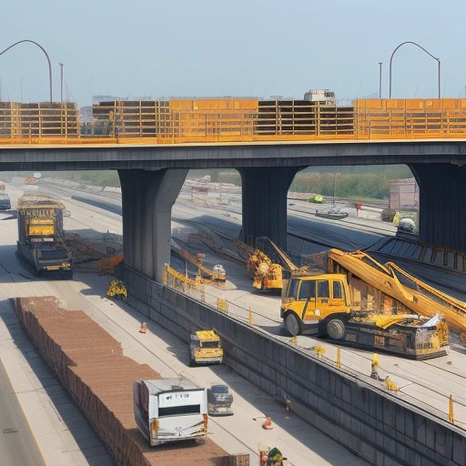 Construction vehicles repairing overpass