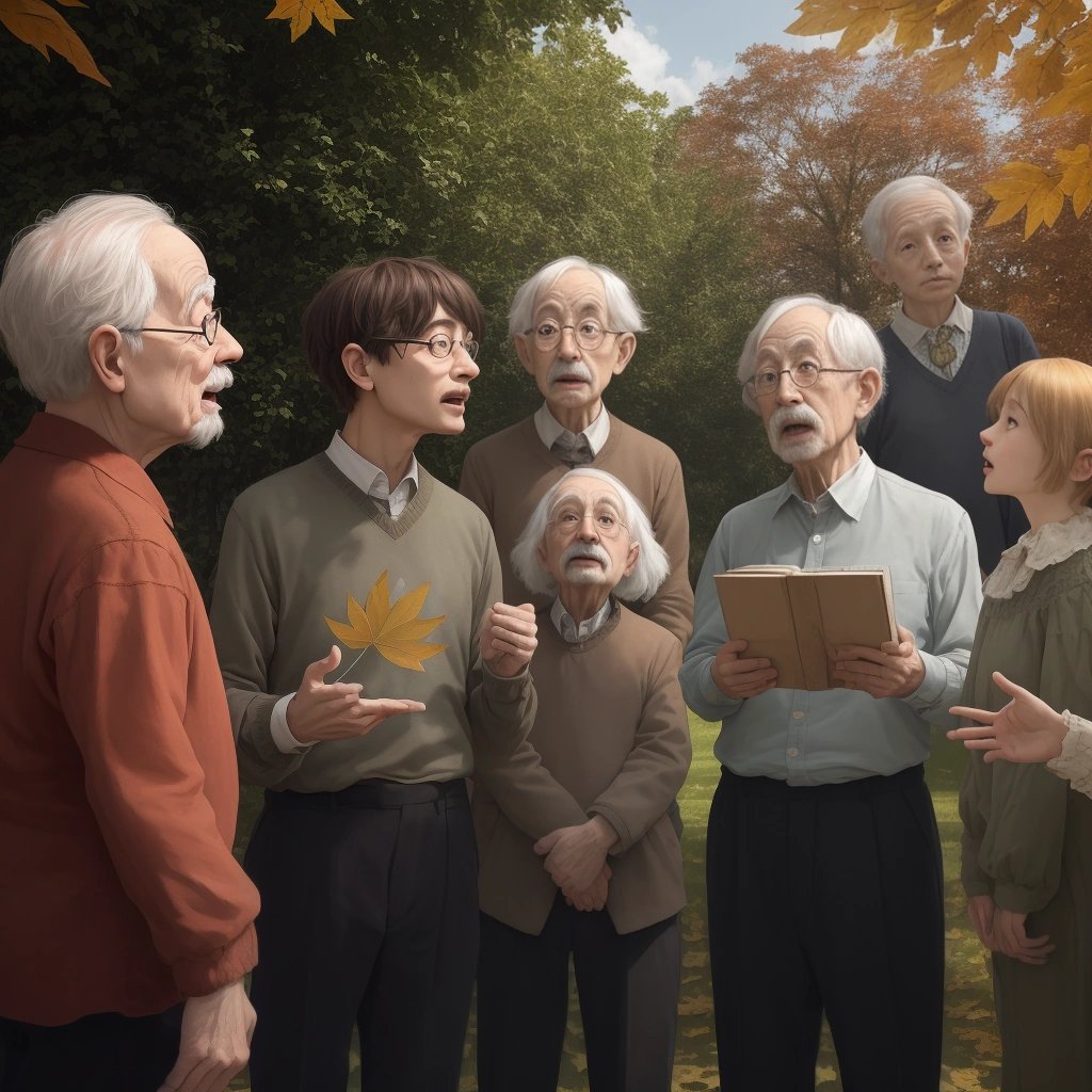 Albert sharing his leaf discoveries with friends and neighbors