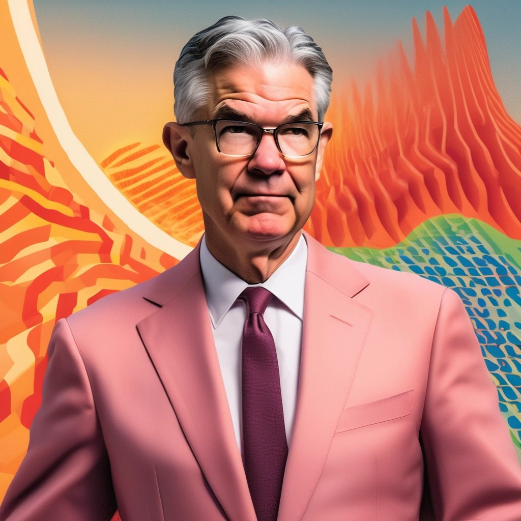 Jerome Powell with heat wave graphic