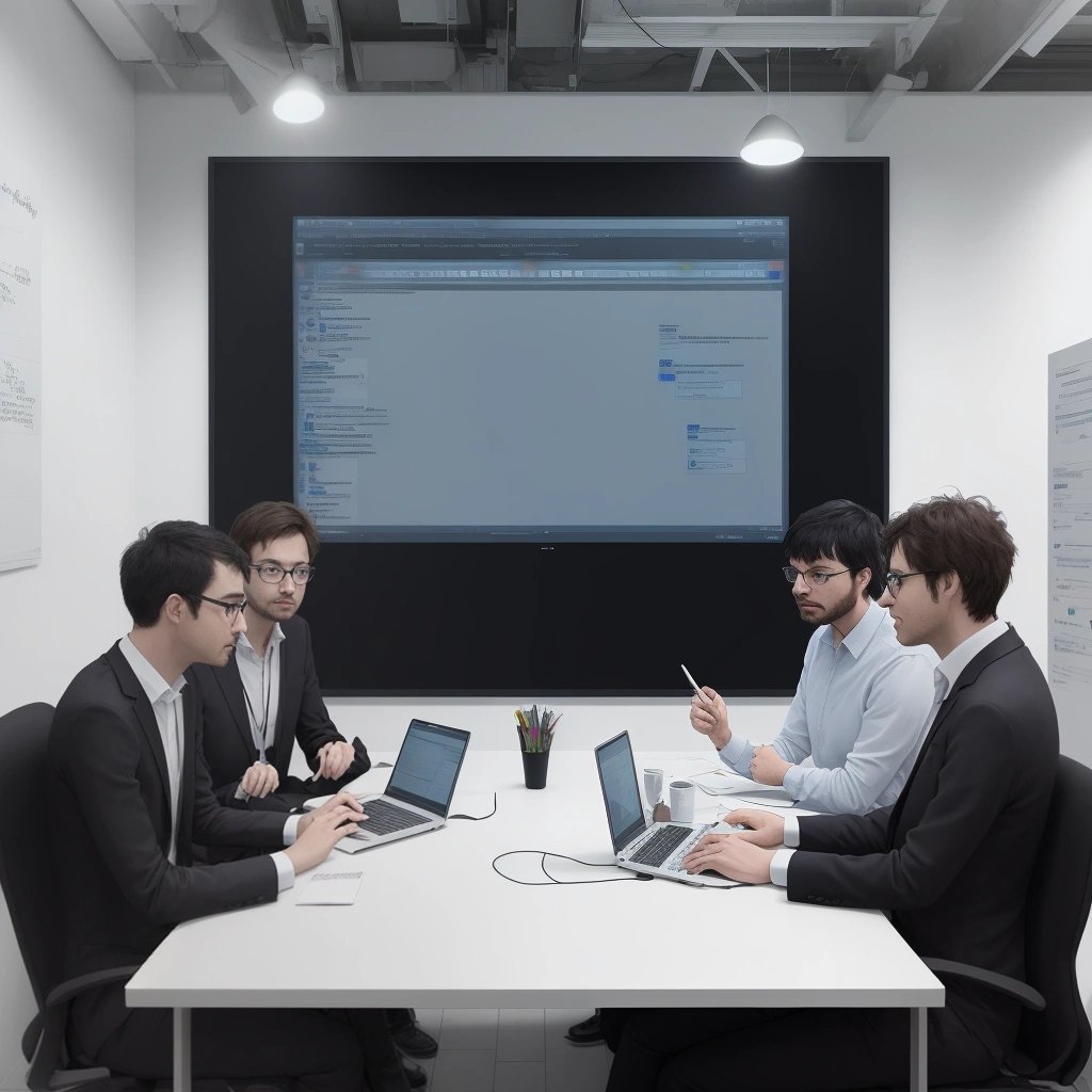 The Wibble management team in a meeting with AI researchers