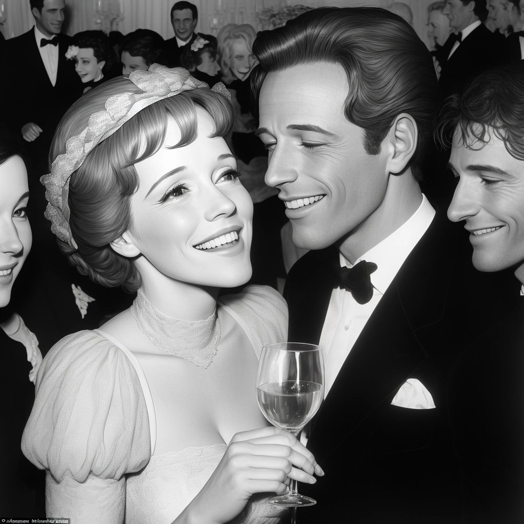 Julie Andrews and Ugo Tazella celebrating their engagement with friends and family