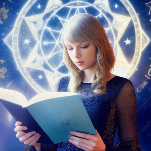 Taylor Swift reading her horoscope with endofunctors as a lucky symbol