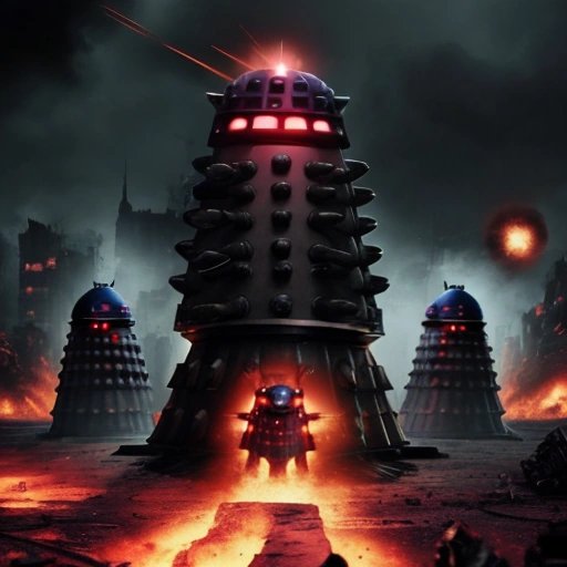 Daleks advancing towards a city