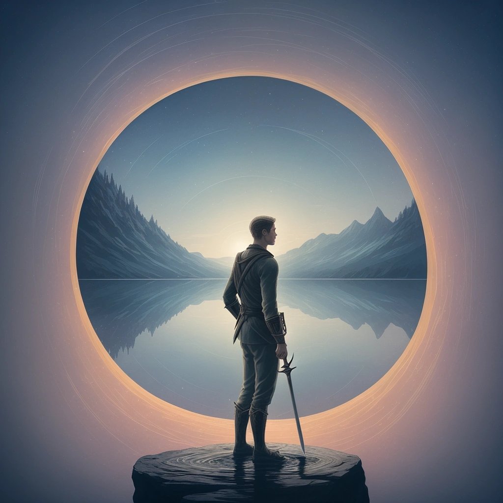 The man staring at visions of the sword in the lake