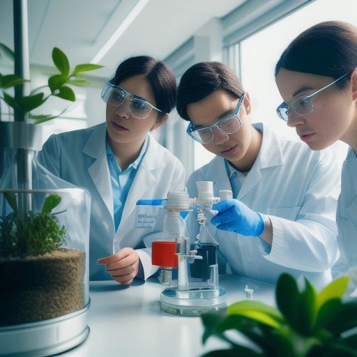 Scientists examining a potted plant