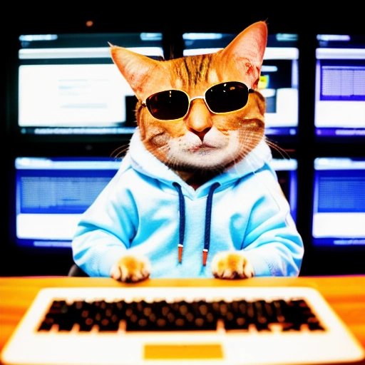 Hacker cat with sunglasses