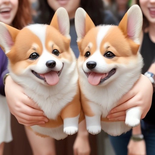People embracing corgi pandemonium