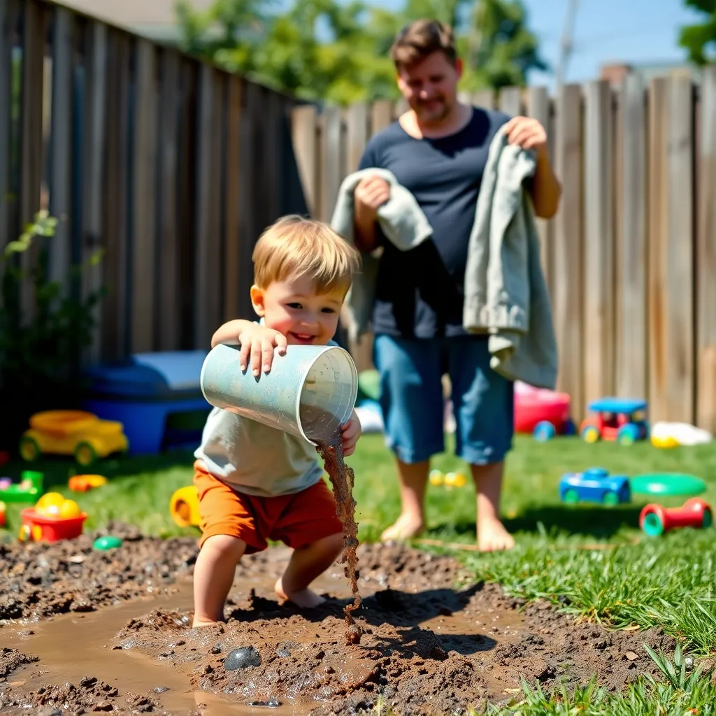 Children unbothered: kid pours water on everything